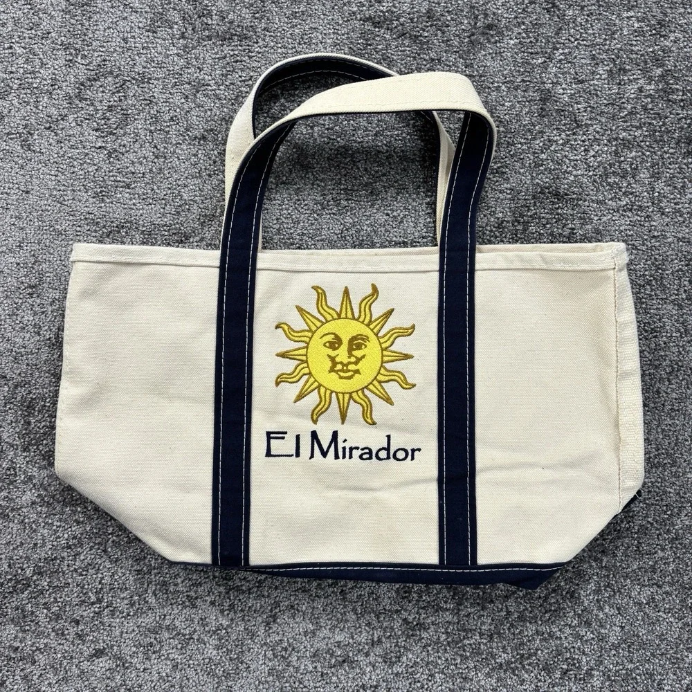 Vintage L.L.Bean Boat And Tote Bag Medium White Blue USA Made El Mirador Sun